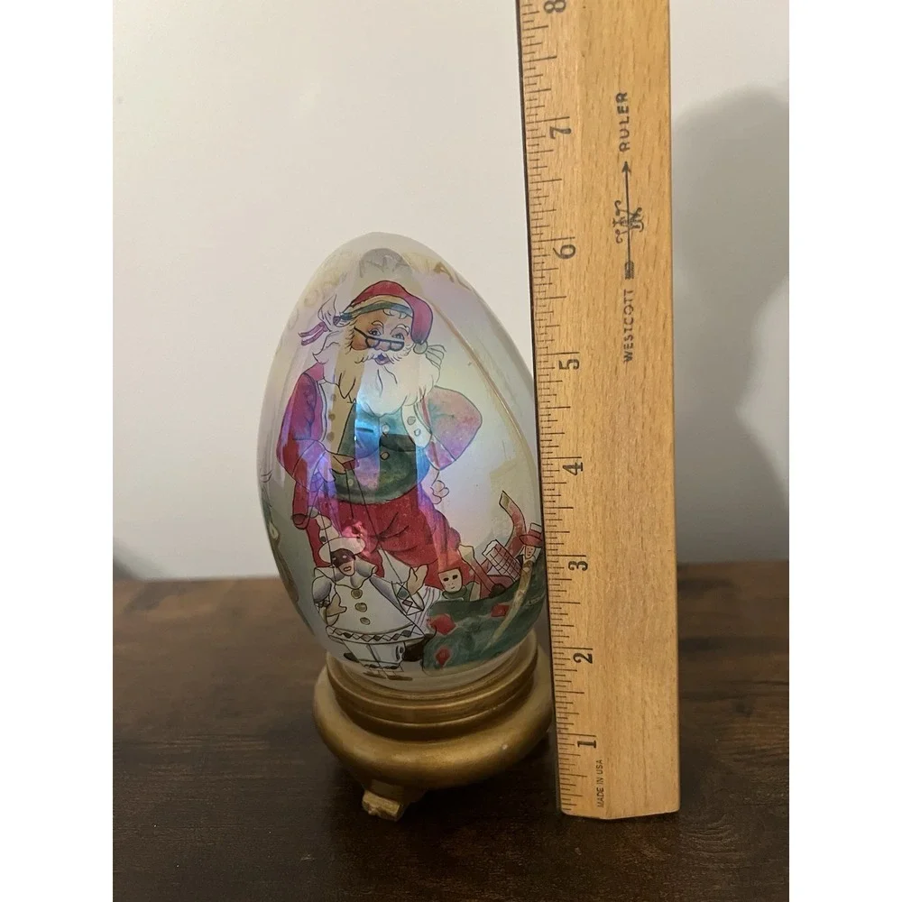 Les Hans‎ Inside Painted Glass Egg Renaissance Santa Wood Base Vintage